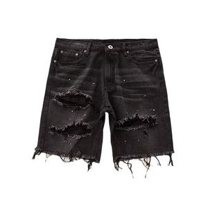 Pantalones Cortos Bermuda de Mezclilla Negros para Hombre, Estilo Casual con Botones, Cintura Media, 100% Algodón Tejido, Transpirables, Color Sólido - Product Image 1