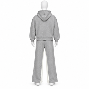 Ensemble survêtement gris imprimé avec sweat à capuche zippé et pantalon de survêtement long et ample – Tenue décontractée streetwear et de détente - Product Image 3