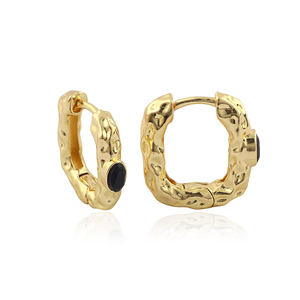 Classic rose cut oval multi gemstone Bezel Set hammered texture hoop earrings 18k gold plated brass handmade jewelry For Women - Product Image 3