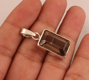 Colgante de Plata de Ley 925 con Cuarzo Ahumado al por Mayor, Colgante de Gema de Cuarzo Ahumado Natural, Joyería de Plata Hecha a Mano, Cristal Marrón - Product Image 5