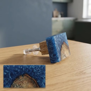 <b>Rustic</b> Rectangle Wood Resin Cabinet Knob Blue Handle for Kitchen Furniture Durable Design - Product Image 5