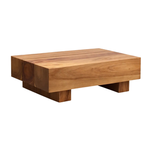 Luxury Japandi Style Solid Suar <b>Wood</b> <b>Block</b> Coffee Table Natural Grain Accent Low Center Table for Modern Living Room - Product Image 3