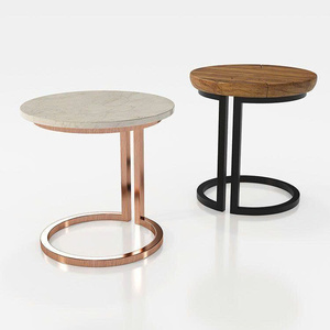 Minimalist Round End <b>Table</b> Modern Wooden Top Metal Frame <b>Sofa</b> Corner Coffee Accent <b>Table</b> Contemporary <b>Side</b> <b>Table</b> - Product Image 3