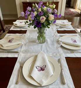 Custom Square Embroidered Purple Butterfly <b>Cloth</b> Napkin Reusable Washable Hemstitch <b>Linen</b> Dinner Napkins Wedding Holidays - Product Image 2