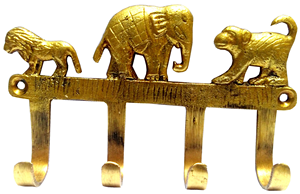 Perchero de Pared Metálico con Acabado Dorado Antiguo, Diseño de Elefante, León y Tigre, 4 Ganchos Decorativos para Ropa, para el Hogar - Product Image 6