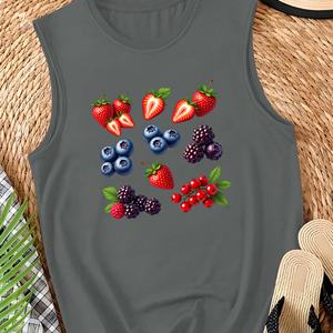 Chaleco casual de mujer con estampado de fresas de colores brillantes - Product Image 1