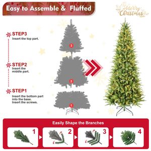 Albero di Natale Artificiale Sottile Pre-Illuminato da 2,13 m con 1612 Rami in PE/PVC e 500 Luci LED - Product Image 3
