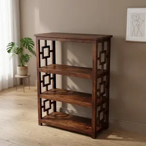 <b>Modern</b> Asian Style Wood and Marble Etagere <b>Shelf</b> 3 Tier Open Storage Bookcase Living Room Home Furniture Durable Backless Design - Product Image 4