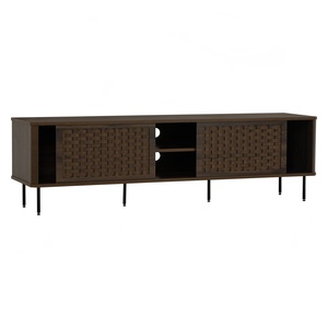 Mueble de TV Moderno de Nogal con Patas de Metal Negro, Unidad Multimedia de 1.6M para Salas de Estar Contemporáneas, Centro de Entretenimiento - Product Image 1