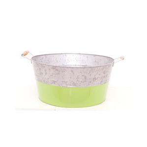 Seau à glace en métal résistant à la rouille avec base bleue et poignées en corde, style industriel, bac à boissons rond pour les fêtes - Product Image 4