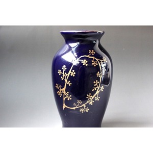 Traditional Blue Porcelain <b>Vase</b> With Gold Floral Design Glazed Finish Tabletop Decor 4-8 Inches - Product Image 3