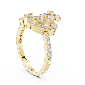 Parure de bague en or jaune massif 18 carats avec diamants de laboratoire taille ronde et taille poire, style couronne florale, plaqué rhodium vintage, pour femme, mariage et fiançailles - Product Image 3