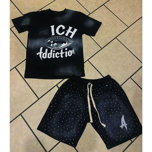 Vêtements courts personnalisés lourds pour hommes imprimés été 2 pièces ensembles Boxy 100% coton t-shirt et short ensembles pour hommes - Product Image 1