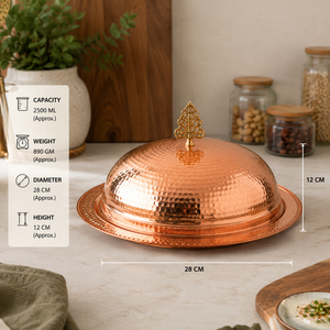 Plateau de service en cuivre pur martelé fait main avec couvercle en dôme, cloche de luxe pour aliments, idéal pour les buffets d'hôtel, la restauration, les restaurants OEM - Product Image 5