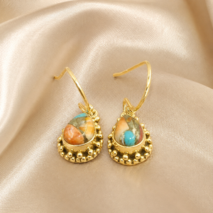 Boucles d'oreilles pendantes en turquoise naturelle en forme de larme, argent sterling 925, faites à la main, style bohème, pierres précieuses, pour cadeau de Noël - Product Image 4