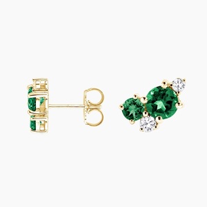 Boucles d'oreilles clous ornées de pierres vertes et de diamants - Product Image 2