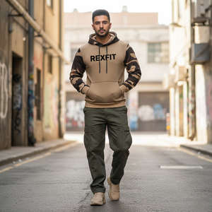 Sweat à capuche en coton épais pour homme Rexfit Sport, coupe ample et oversize, logo brodé personnalisé, effet délavé. - Product Image 3