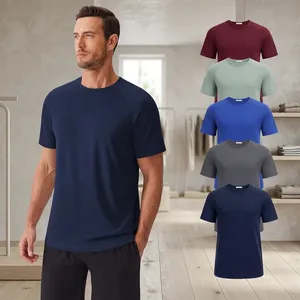 เสื้อยืดคอกลมผู้ชายทันสมัยมีสไตล์สีทึบน้ำหนักเบาระบายอากาศได้ดีแขนสั้นเสื้อผ้าลำลองสำหรับทำงานท่องเที่ยวกลางแจ้ง - Product Image 4