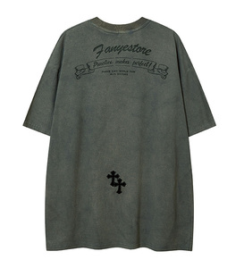 Camiseta Oversize Retro de Alta Calidad para Hombre, Estilo Hip Hop Urbano, con Lavado Ácido, Logotipo Personalizado Bordado y Diseño de Alfabeto Gótico para Verano - Product Image 4