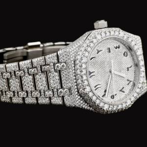 DiaDream Gems & Jewel Fashion Hip Hop Man's 41mm Round <b>Arabic</b> Numerals Dial Moissanite Diamond Quartz Movement Silver Band <b>Watch</b> - Product Image 6