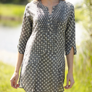 VENTE Haut long KURTA Style 3 Gris avec motif de points blancs 100% coton imprimé à la main Haut décontracté pour femmes Cadeau pour elle - Product Image 4