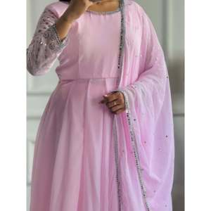 Designer Beautiful Evening <b>Gown</b> with Embroidery Work Includes Pent and Dupatta - Product Image 4
