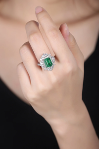 Luxury Women's Cocktail <b>Ring</b> With Emerald Cut Green Stone Pear Shape Diamond <b>Crown</b> Design Prong Setting - Product Image 6