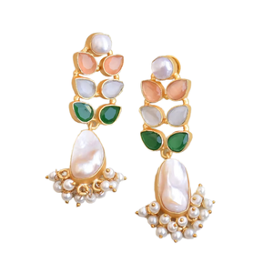 Pendientes Colgantes de Latón de Moda, Exportación de Perlas, Cristal Curativo Genuino, Acabado de Latón Antiguo, Sin Níquel, Duraderos, Perfectos para Venta al por Mayor - Product Image 1