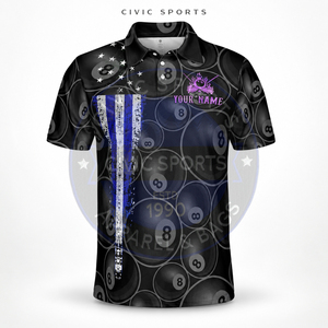 เสื้อโปโลสนุกเกอร์สำหรับแข่งขันบิลเลียดแบบยูนิเซ็กซ์ คอซิป 1/4  ผ้าเจอร์ซีย์พิมพ์ลายด้วยความร้อน คุณภาพสูง โพลีเอสเตอร์ 100% - Product Image 3