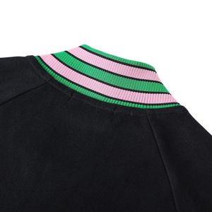 AKA Fleece Letterman <b>Jacket</b> Black Green <b>Pink</b> Varsity Style Embroidered Chenille <b>Jacket</b> Unisex College Fashion Outerwear - Product Image 5