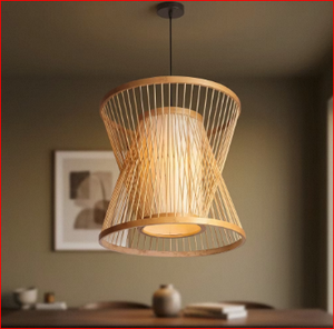 Lámpara Colgante Moderna de Bambú con Doble Cono, Acabado Natural, Lámpara LED para Restaurante, Comedor, Decoración del Hogar - Product Image 4
