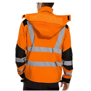 เสื้อฮู้ดสะท้อนแสงสำหรับผู้ชาย มาตรฐาน ANSI Class 2 ไฟ LED กระพริบ กันหนาว กันลม กันน้ำ ผ้า softshell สำหรับกิจกรรมกลางแจ้ง - Product Image 4