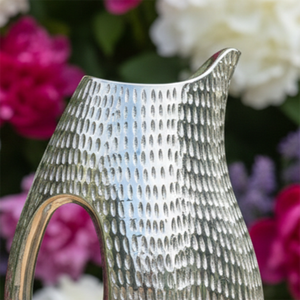 Handcrafted Silver Metal Flower <b>Vase</b> Pitcher Theme Featuring Textured Hammered Finish And <b>Unique</b> Ergonomic Handle For Decoration - Product Image 4