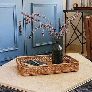 Plateau rectangulaire en rotin de qualité supérieure, tressé, pour servir le petit-déjeuner, organiser la table et le rangement – Meilleure vente en gros - Product Image 1