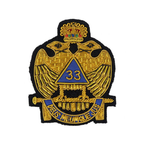 Handmade Embroidered Custom Made Bullion Wire Royal Crown Masonic Regalia Patches 3D Embroidery Golden & <b>Silver</b> For uniforms - Product Image 4