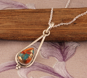 925 Sterling Silver Vintage Oyster Copper Turquoise Pendant Natural Gemstone Handmade Jewelry Wholesale <b>Boho</b> Statement <b>Necklace</b> - Product Image 5