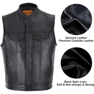 Gilet de motard personnalisé pour homme en cuir de vachette véritable, sans col, avec fermeture éclair discrète, cuir de qualité supérieure - Product Image 4