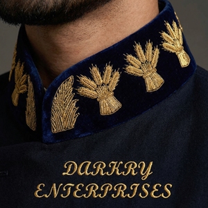 Custom Hand Gold Bullion Embroidery Large <b>Wheat</b> and Knot Motif Navy Blue Garment Bespoke Manufacturing Service - Product Image 4