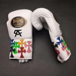 No Boxing No Life Guantes de Boxeo Profesionales de Cuero Vacuno con Cordones, Acolchado Grueso de 4 Capas, Protección Completa para los Dedos, Absorción de Humedad - Product Image 1