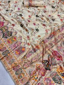 Sari de diseño Rajwadi con tejido artesanal, pallu de Cachemira y bordes ricos con hilo Zari - Product Image 5
