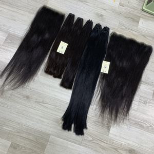 Cheveux humains vietnamiens bruts de haute qualité, noir naturel, mèches doubles, extensions à trame machine et frontal HD 13x6 - Product Image 3