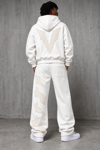 <b>White</b> Tracksuit Hoodie <b>Jogger</b> Pants Geometric Applique Streetwear Unisex Adult Autumn Full Length Zipper Front Pockets Custom - Product Image 4