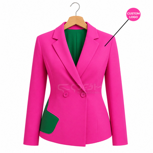 Traje de Pantalón Bicolor Rosa con Detalles Verdes y Blazer con Cuello de Solapa de la Hermandad Griega Cosh International Sorority - Product Image 5