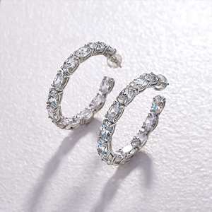 Pendientes de Aro de Lujo con Diamantes Cultivados en Laboratorio, Certificados por IGI, Chapados en Oro de 9k, Corte Ovalado, Eternidad, Grandes, para Mujer - Product Image 3