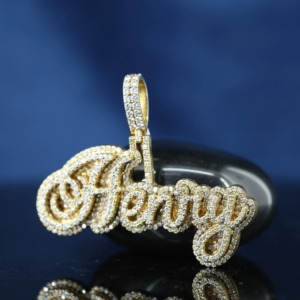 Pendentif double couche en moissanite glacée avec lettre, plaqué or 18 carats, breloques personnalisées avec initiales, pendentif de luxe hip-hop bicolore - Product Image 5