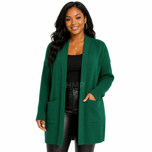 Cardigans d'hiver pour femmes HMR Sisterhood Sorority en acrylique surdimensionnés, mi-longs, tricotés, col en V, manches longues, coupe ample - Product Image 1