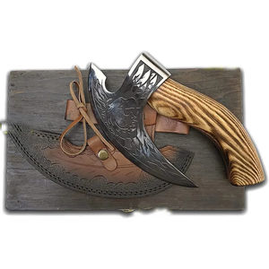 Burraq Hache à pizza artisanale en acier au carbone, manche en bois de rose, étui en cuir, lame de 9 pouces, pour bricolage, usage industriel, camping, Fête des Pères - Product Image 5