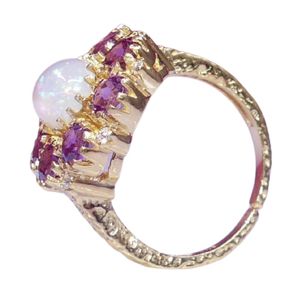 Vintage Gold Plated <b>Opal</b> Cluster <b>Ring</b> Classic Channel Setting Women's Anniversary Wedding Everyday Wear Jewelry - Product Image 1