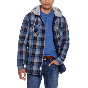 Custom Men's High Quality Heavy Duty Plaid <b>Flannel</b> Hooded Windproof Eco-Friendly Streetwear <b>Jacket</b> Thermal Fleece Lined - Product Image 1