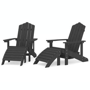 2pcs Anthracite HDPE Adirondack <b>Chairs</b> <b>with</b> <b>Footstools</b> Patio Furniture Set - Product Image 2